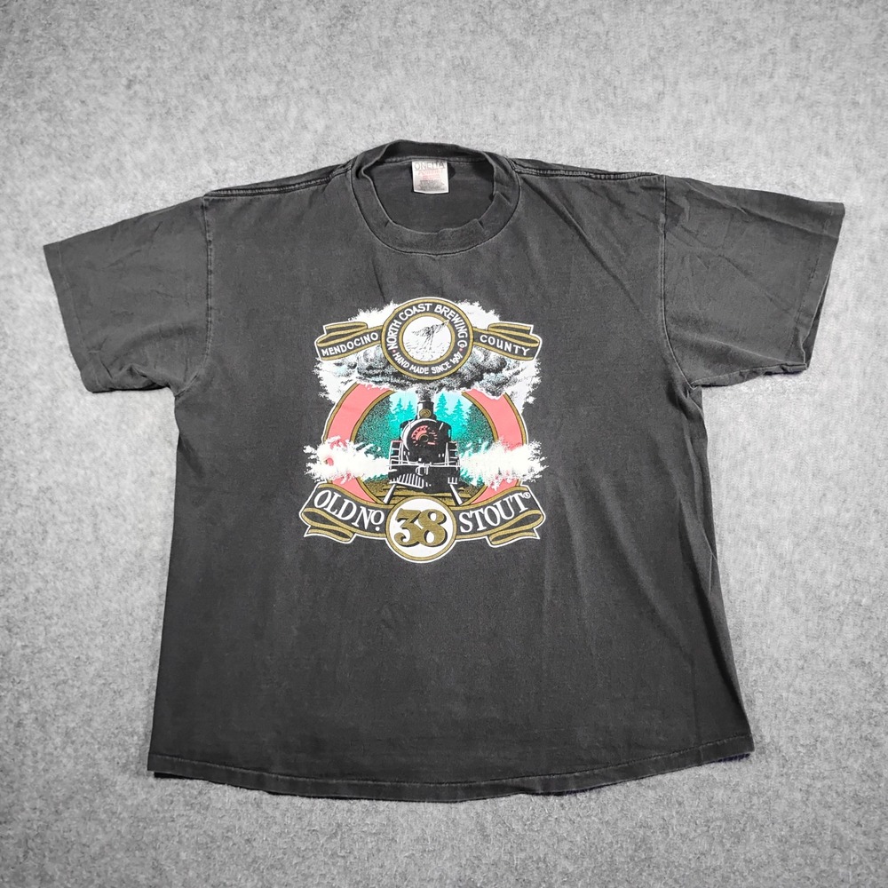 Vintage 90s Oneita North Coast Brewing Old No 38 Stout Shirt Mens L Faded Black
